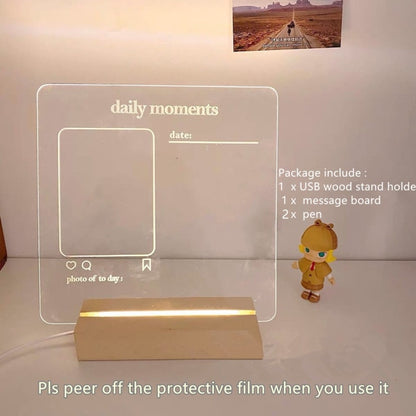 USB Acrylic Message Board With Wood Stand Holder